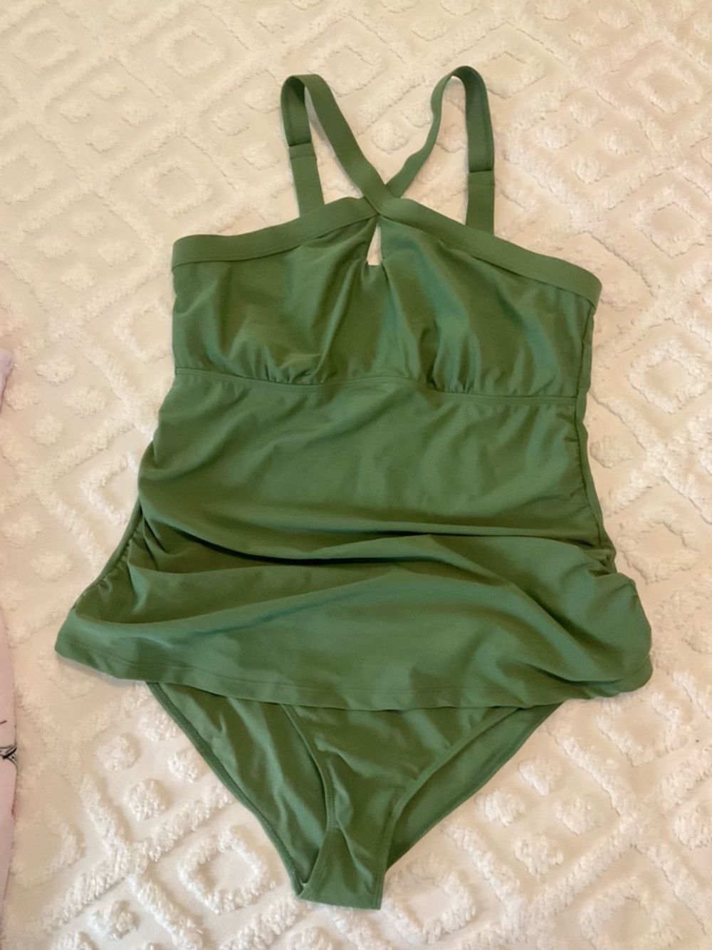 Women's Olive Green One-Piece Swim Suit with Skirted Tankini Style